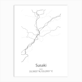 Susaki,Japan Minimalist Map Affiche