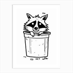 A Minimalist Line Art Piece Of A Crab Eating Raccoon 1 Art Print