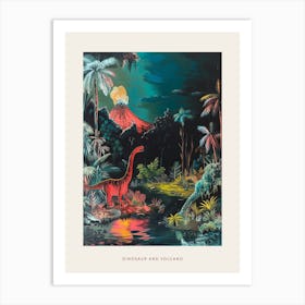 Dinosaur & The Volcano Painting 2 Poster Art Print