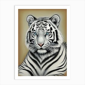 Vintage White Tiger Wildlife Art Print