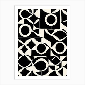 Mid Century Inspired Linocut, Black And White Colors Minimal , 102 Art Print