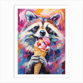 A Raccoon Eating Ice Cream Vibrant Paint Splash 4 Art Print