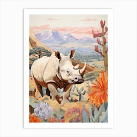 Rhino With Flowers & Plants 13 Art Print
