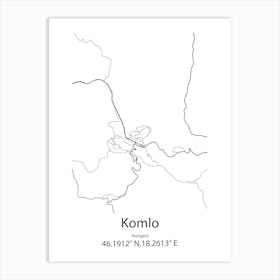 Komlo,Hungary Minimalist Map Art Print