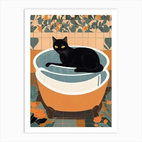 Black Cat in Japan Bathroom Art Print