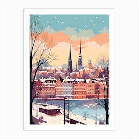 Vintage Winter Travel Illustration Hamburg Germany 2 Art Print
