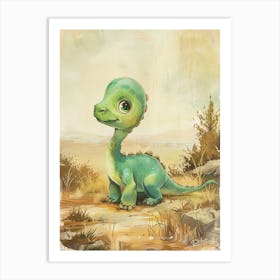 Cute Dinosaur In The Wild Storybook Style Painting 2 Art Print