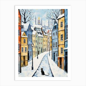 Cat In The Streets Of Prague   Czech Republic With Snow 2 Art Print