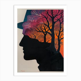 Silhouette Of A Man With Trees Art Print