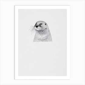 River Otter Black & White Drawing Art Print