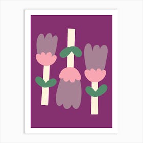Tulips Three Flowers On Purple Naïf Art Print