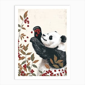 Giant Panda Standing And Reaching For Berries Storybook Illustration 1 Art Print