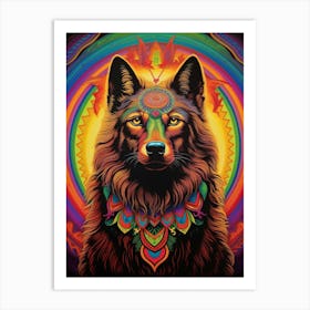 Indian Wolf Retro Style Colourful 2 Art Print