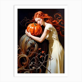 Girl With A Pumpkin Art Print