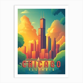 Chicago Iconic Skyline & Lake Michigan Poster Art Print