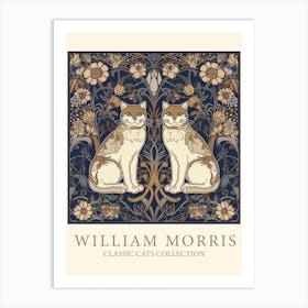 William Morris  Inspired  Classic Cats Blue And Brown Art Print