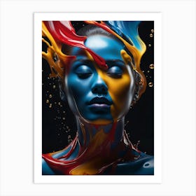 Abstract Colorful Liquid Art with Woman 3 Art Print