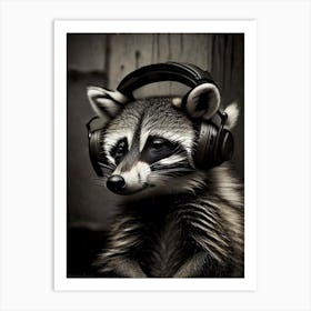 Raccoon Wearing Headphones Portrait 2 Art Print