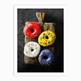 Colored sweet donuts — Food kitchen poster/blackboard, photo art Art Print