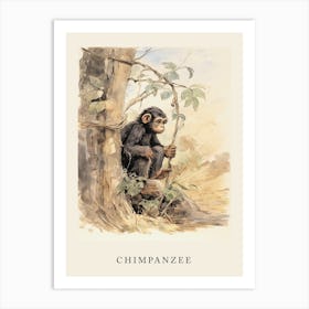 Beatrix Potter Inspired  Animal Watercolour Chimpanzee 2 Art Print
