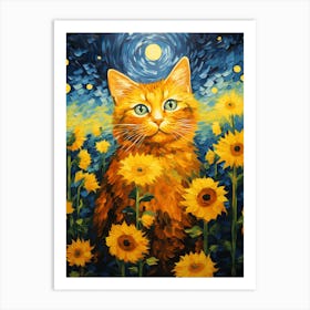 Cat In Sunflowers Art Print