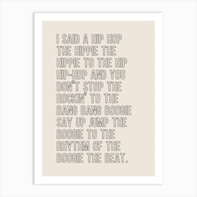 Rappers Delight Tan Art Print