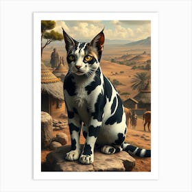 Curios Cow Cat In A Village Art Print