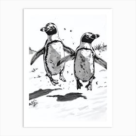 African Penguin Chasing Each Other 1 Art Print