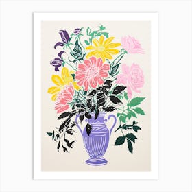 Colourful Flower Still Life Risograph Style 26 Art Print