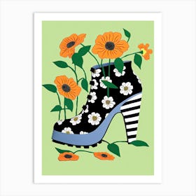 Flower Power Stride: Woman's Shoe Garden Art Print