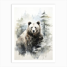Big Bear, Japanese Brush Painting, Ukiyo E, Minimal 3 Art Print