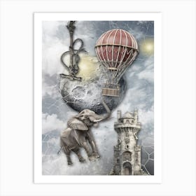 Elephant Balloons Surreal Illustration Art 01 Art Print