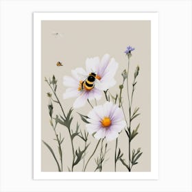 Bees And Flowers Art Print