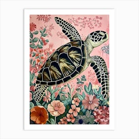 Floral Animal Painting Sea Turtle 3 Art Print