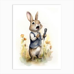 Bunny Singing Rabbit Prints Watercolour 3 Art Print