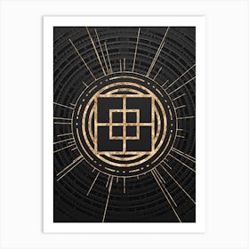 Geometric Glyph Symbol in Gold with Radial Array Lines on Dark Gray n.0049 Art Print