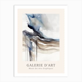 Galerie D'Art Abstract Watercolour Marble Blue And Grey 4 Art Print