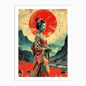 Geisha Washed Color Portrait Art Print