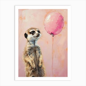 Cute Meerkat With A Balloon Painting With Pink Background 11b38652 3d1f 4eb8 B3b6 8b70e5424a09 With Balloon Art Print