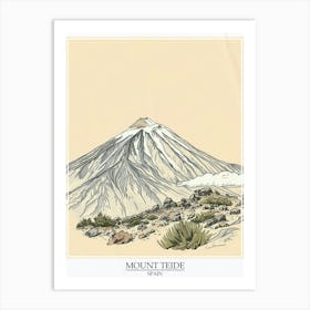 Mount Teide Spain Color Line Drawing 6 Poster Art Print