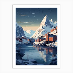 Winter Travel Night Illustration Lofoten Islands Norway 1 Art Print