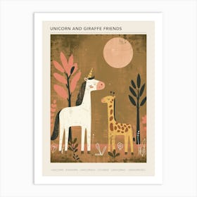 Unicorn & Giraffe Friend Muted Pastel 1 Poster Art Print