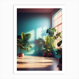 Cyan Room With Plants Art Print