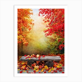 Autumnal Tableau In Vibrant Watercolor Leaves In Shades Of Crimson Orange And Gold Aflutter Amids (3) Art Print