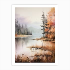 Lake In The Woods In Autumn, Painting 68 Art Print