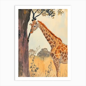 Giraffe Scratching Against The Tree Portrait 3 Art Print