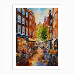 city of Amsterdam,Netherlands,streets, cafes, passing by, the beauty of summer, oil colors.. Art Print