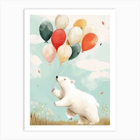 Polar Bear Holding Balloons Storybook Illustration 4 Art Print