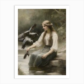 Girl Feeding Crows  Art Print