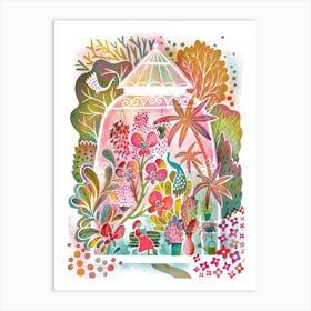 Reading In A Tropical Blooming Greenhouse  Art Print